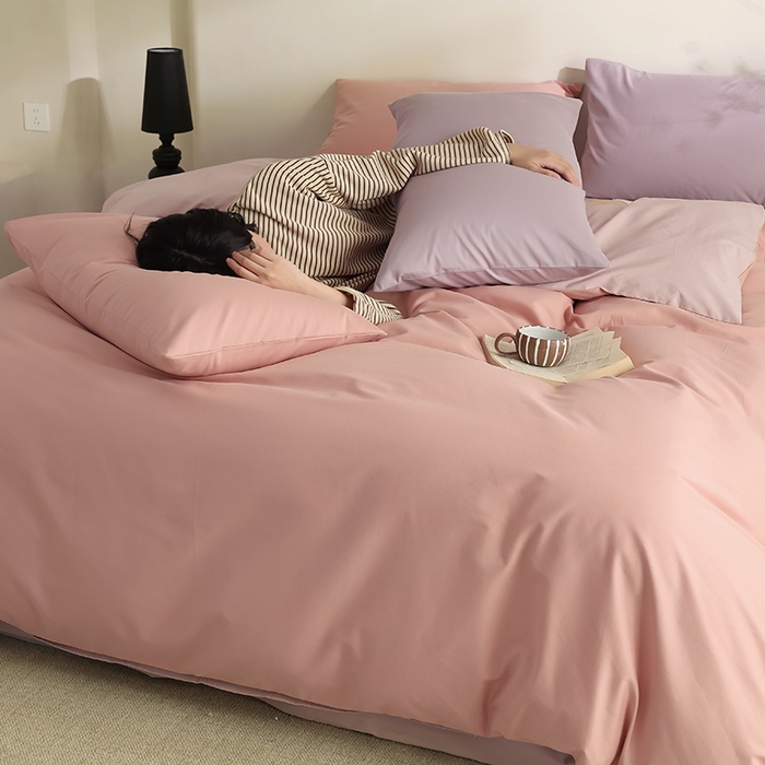 91家纺网 家纺一手货源 找家纺 轩和家居 2024新款50S长绒棉磨毛单被套 深粉+丁香色