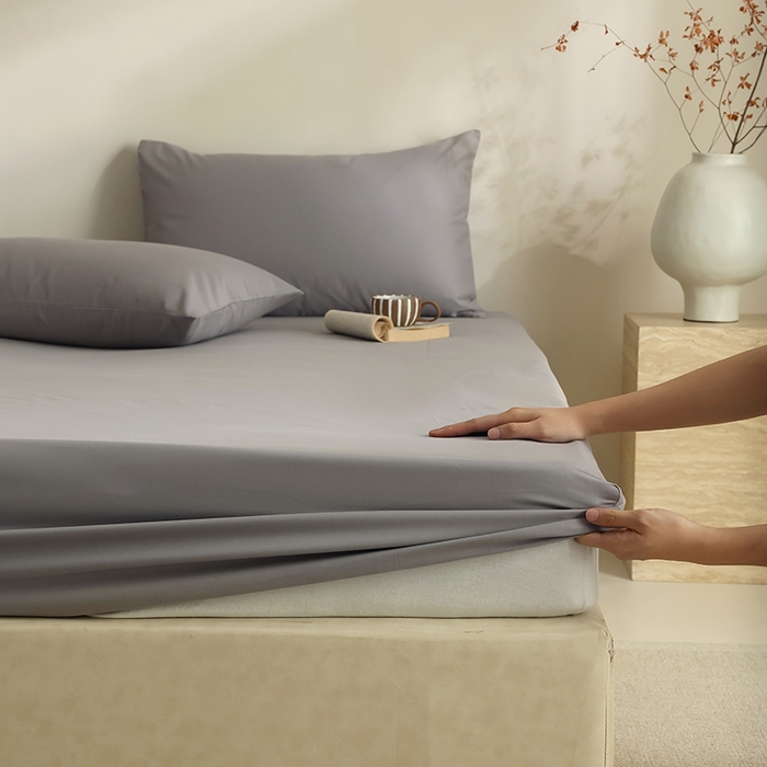 91家纺网 家纺一手货源 找家纺 轩和家居 2024新款50S长绒棉磨毛单床笠 中灰