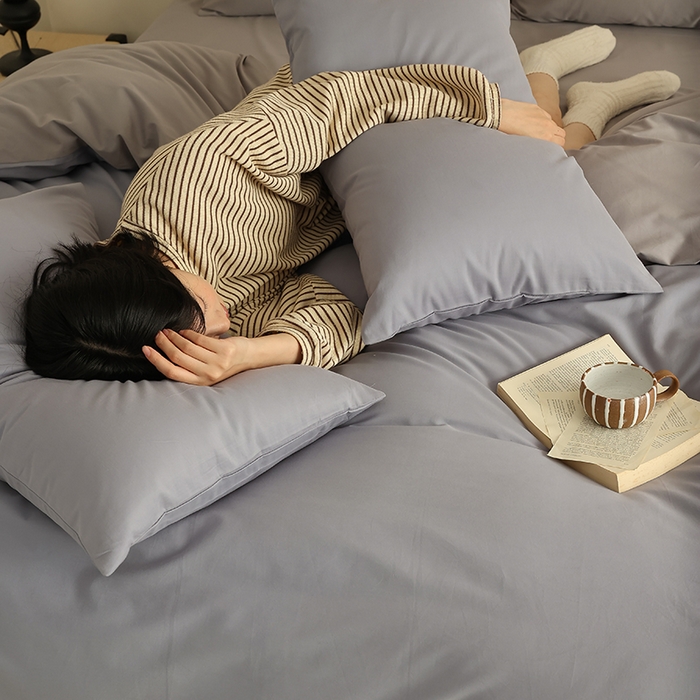 91家纺网 家纺一手货源 找家纺 轩和家居 2024新款50S长绒棉磨毛单被套 蓝莓紫+中灰