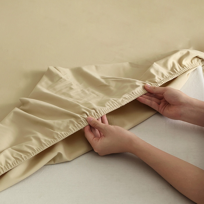 91家纺网 家纺一手货源 找家纺 轩和家居 2024新款50S长绒棉磨毛单床笠 透明黄