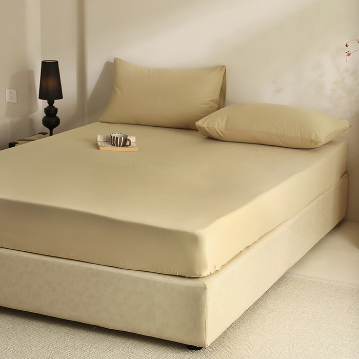 91家纺网 家纺一手货源 找家纺 轩和家居 2024新款50S长绒棉磨毛单床笠 透明黄