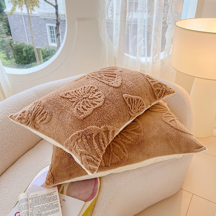 91家纺网 家纺一手货源 找家纺 锦润家纺 2024新款双面塔芙绒枕套一对 塔芙绒-深咖