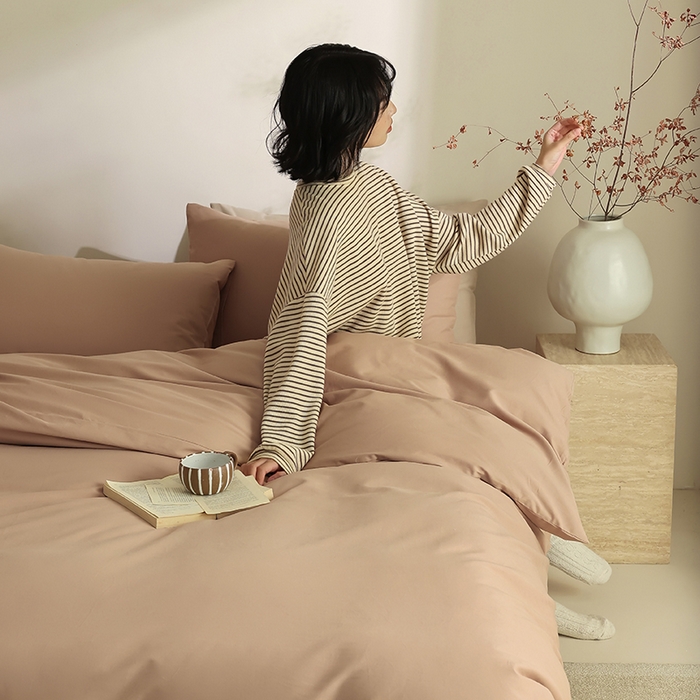 91家纺网 家纺一手货源 找家纺 轩和家居 2024新款50S长绒棉磨毛单被套 焦糖橙