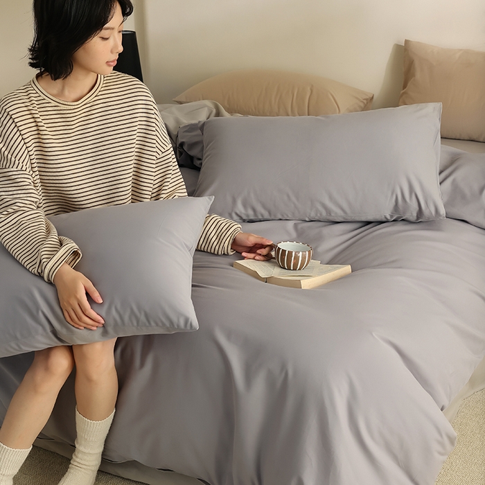 91家纺网 家纺一手货源 找家纺 轩和家居 2024新款50S长绒棉磨毛单被套 中灰+摩登灰