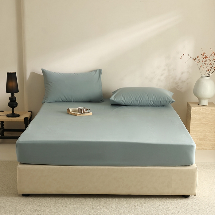 91家纺网 家纺一手货源 找家纺 轩和家居 2024新款50S长绒棉磨毛单床笠 灰蓝