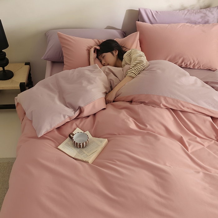 91家纺网 家纺一手货源 找家纺 轩和家居 2024新款50S长绒棉磨毛单被套 深粉+丁香色