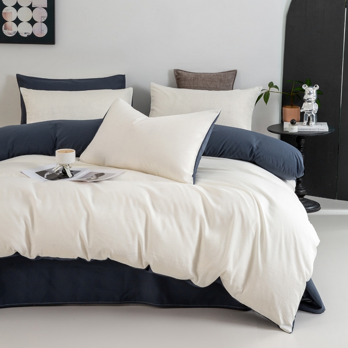 91家纺网 家纺一手货源 找家纺 乐沐家纺 2024新款纯色磨毛水洗棉四件套 白蓝灰