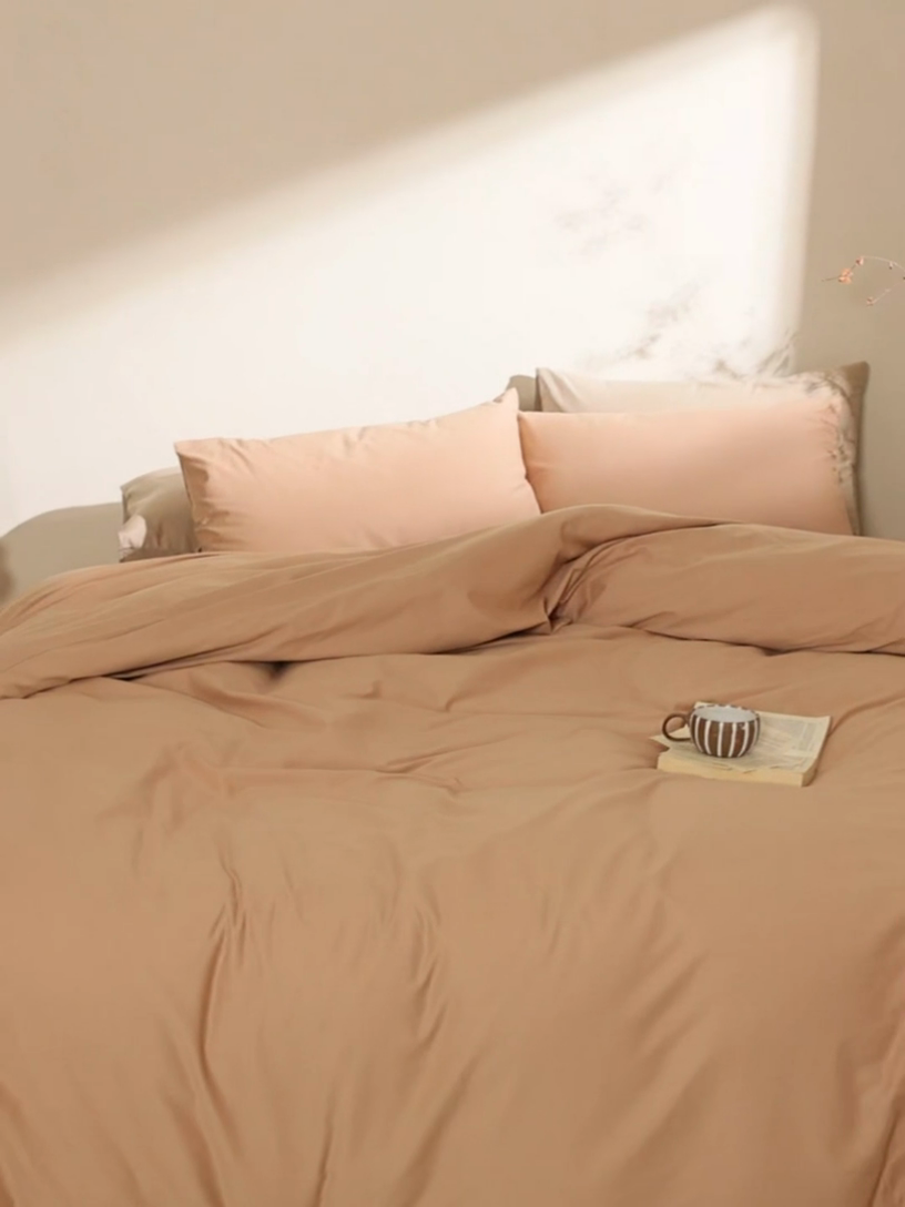 91家纺网 家纺一手货源 找家纺 轩和家居 2024新款50S长绒棉磨毛单被套 焦糖橙