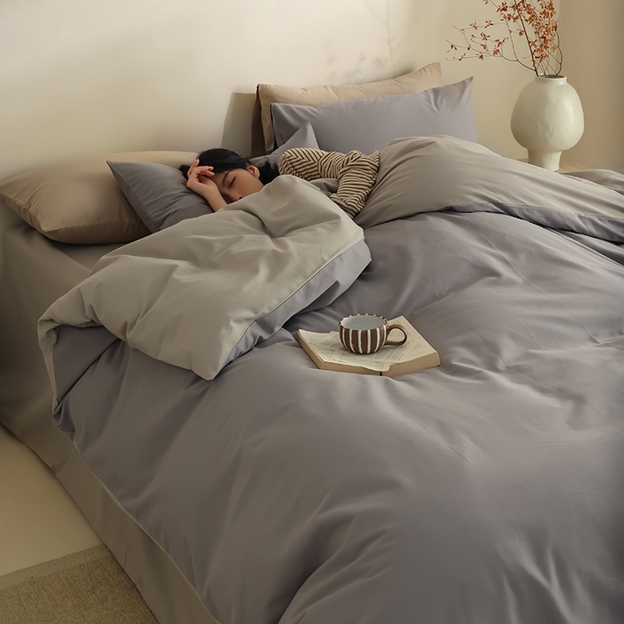 91家纺网 家纺一手货源 找家纺 轩和家居 2024新款50S长绒棉磨毛单被套 中灰+摩登灰