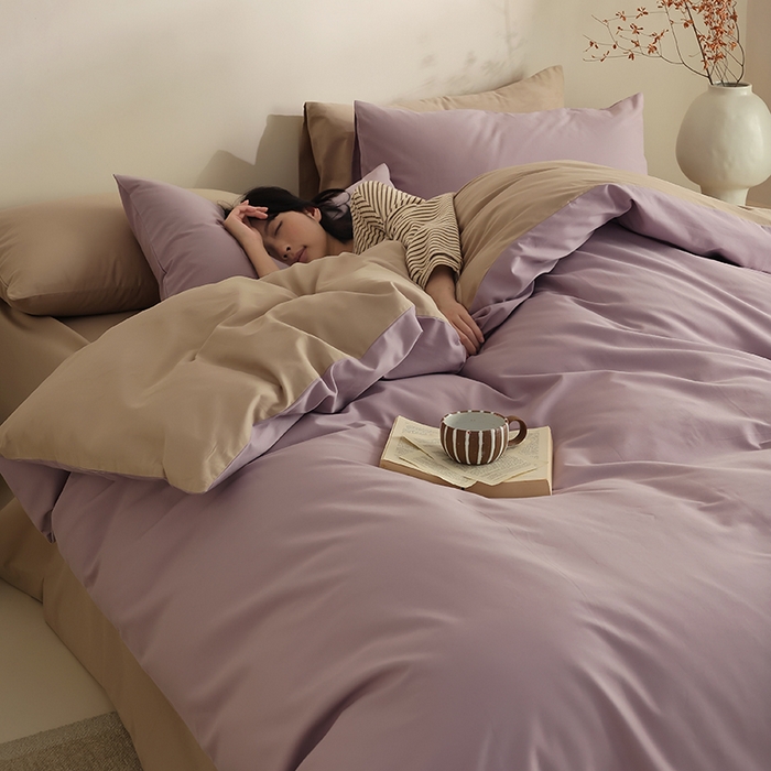 91家纺网 家纺一手货源 找家纺 轩和家居 2024新款50S长绒棉磨毛单被套 雅紫+摩卡