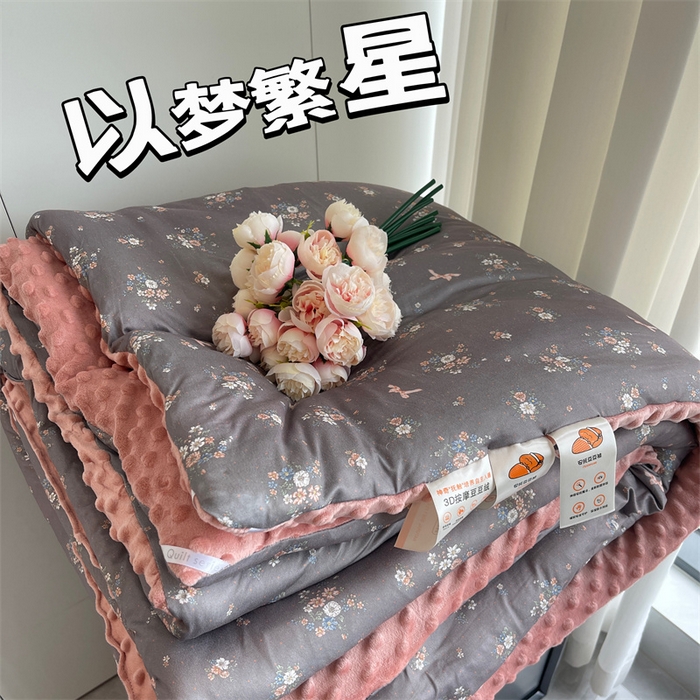 91家纺网 家纺一手货源 找家纺 奈萝家纺 2024新款秋冬印花针织棉豆豆绒春秋被冬被 以梦繁星