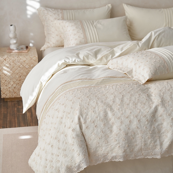 91家纺网 家纺一手货源 找家纺 安莱生活 2024新款100支全棉磨毛高工艺四件套-卡蜜儿 卡蜜儿-珍珠白