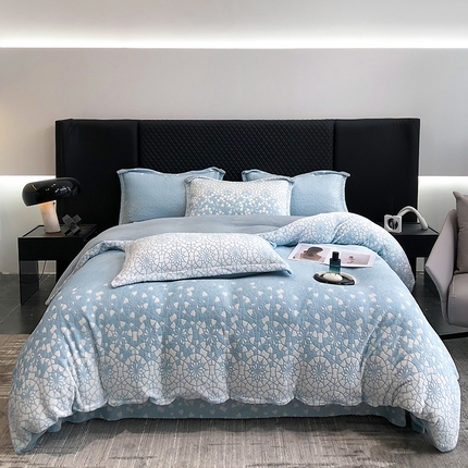 金喜 2024新款加厚保暖230克高克重牛奶绒四件套雕花绒四件套-牛奶绒雕花系列 冬雪