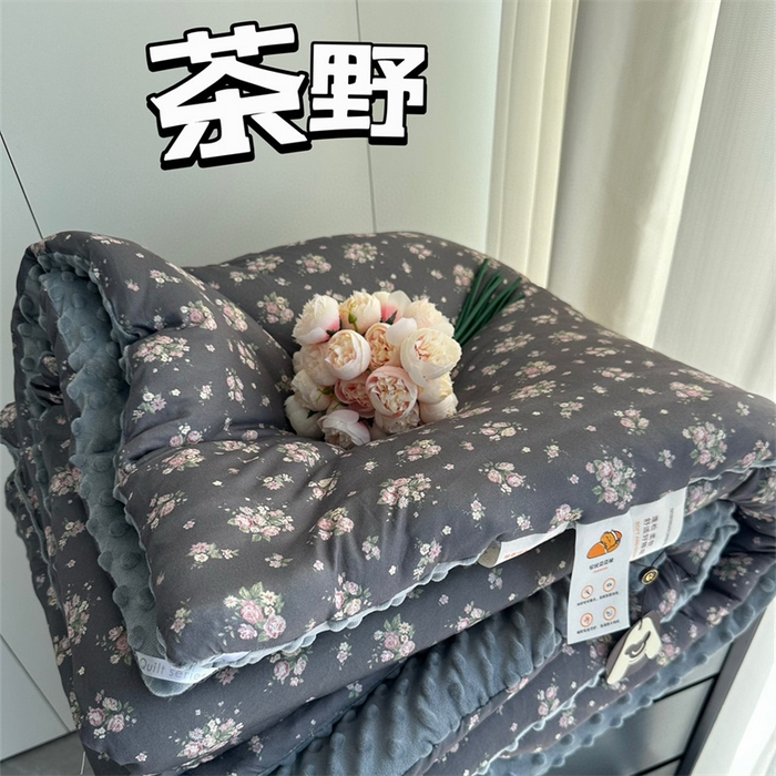 91家纺网 家纺一手货源 找家纺 奈萝家纺 2024新款秋冬印花针织棉豆豆绒春秋被冬被 茶野