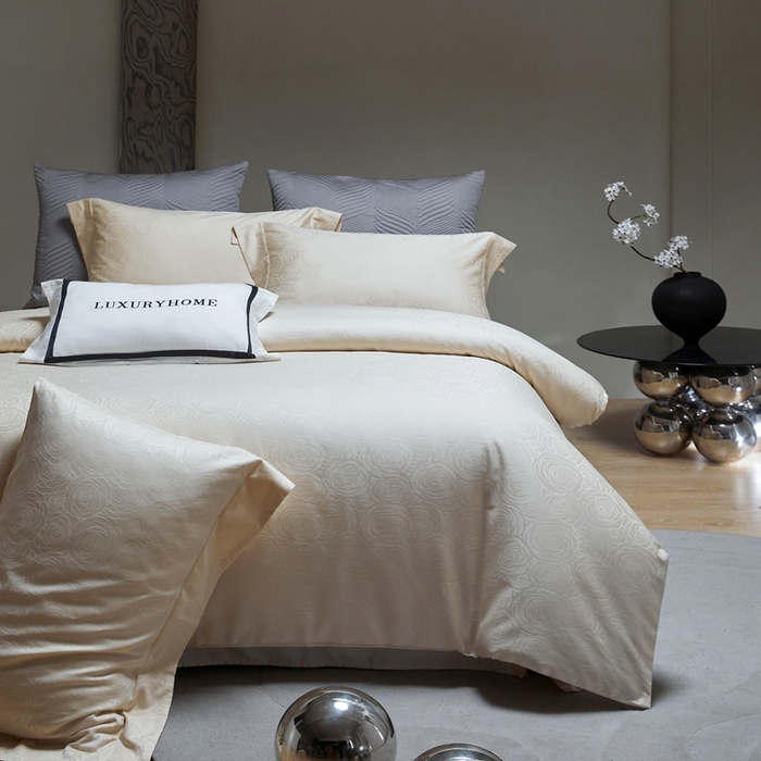 91家纺网 家纺一手货源 找家纺 安莱生活 2024新款100s全棉提花简约四件套 玫瑰