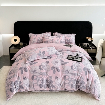 金喜 2024新款加厚保暖230克高克重牛奶绒四件套雕花绒四件套-牛奶绒雕花系列 木槿-粉