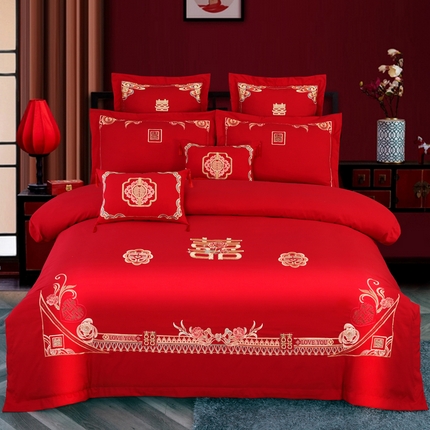 91家纺网 家纺一手货源 找家纺 （总）博婷 2024新款刺绣婚庆四件套婚庆多件套