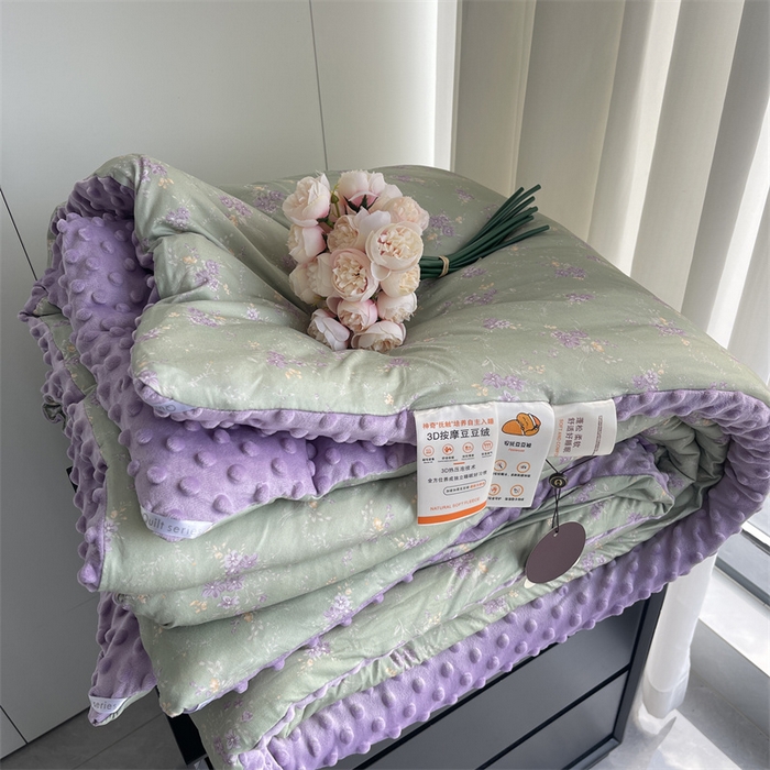 91家纺网 家纺一手货源 找家纺 奈萝家纺 2024新款秋冬印花针织棉豆豆绒春秋被冬被 梦境