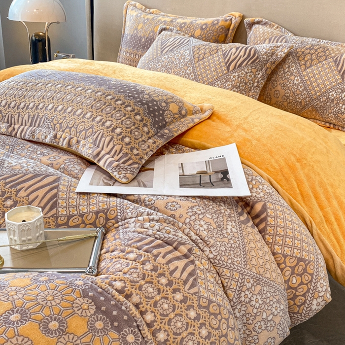 91家纺网 家纺一手货源 找家纺 金喜 2024新款加厚保暖230克高克重牛奶绒四件套雕花绒四件套-牛奶绒雕花系列 曼哈顿