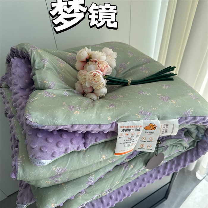 91家纺网 家纺一手货源 找家纺 奈萝家纺 2024新款秋冬印花针织棉豆豆绒春秋被冬被 梦境