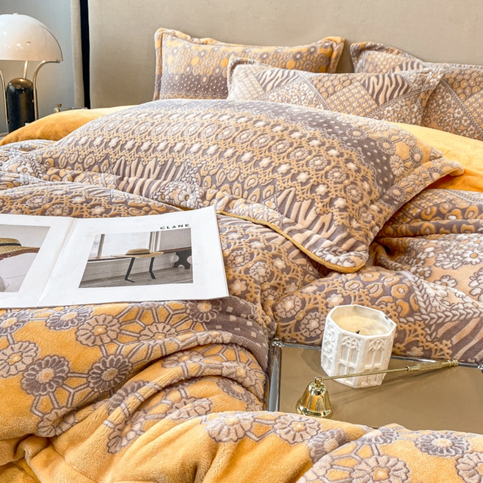 91家纺网 家纺一手货源 找家纺 金喜 2024新款加厚保暖230克高克重牛奶绒四件套雕花绒四件套-牛奶绒雕花系列 曼哈顿