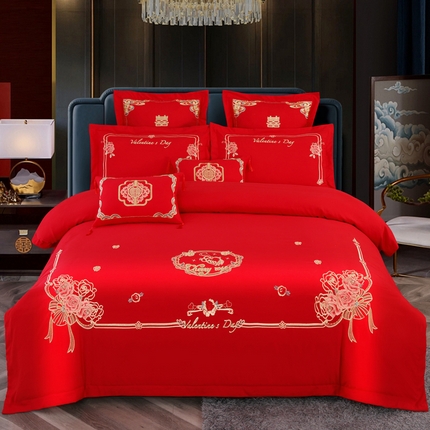 91家纺网 家纺一手货源 找家纺 （总）博婷 2024新款刺绣婚庆四件套婚庆多件套