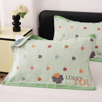 棠薇家纺 2025新款加厚枕巾全棉纱布枕巾纯棉一对装枕头巾八层纱布枕巾 52*78±2cm 幸运草绿