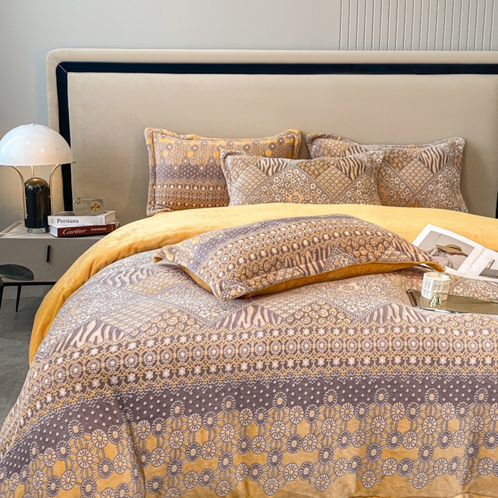 91家纺网 家纺一手货源 找家纺 金喜 2024新款加厚保暖230克高克重牛奶绒四件套雕花绒四件套-牛奶绒雕花系列 曼哈顿