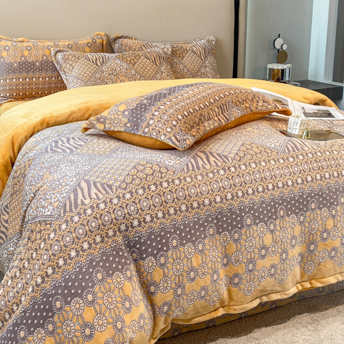 91家纺网 家纺一手货源 找家纺 金喜 2024新款加厚保暖230克高克重牛奶绒四件套雕花绒四件套-牛奶绒雕花系列 曼哈顿