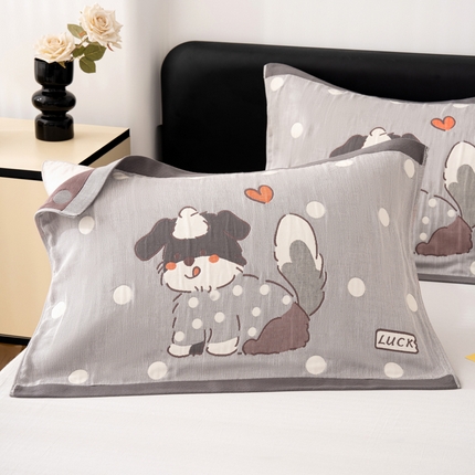 棠薇家纺 2025新款加厚枕巾全棉纱布枕巾纯棉一对装枕头巾八层纱布枕巾 52*78±2cm 贵宾狗灰