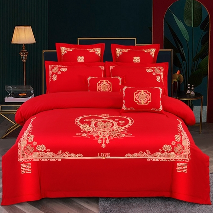 91家纺网 家纺一手货源 找家纺 （总）博婷 2024新款刺绣婚庆四件套婚庆多件套