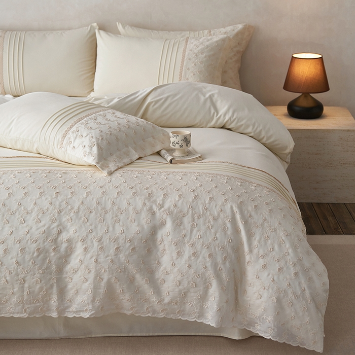 91家纺网 家纺一手货源 找家纺 安莱生活 2024新款100支全棉磨毛高工艺四件套-卡蜜儿 卡蜜儿-珍珠白