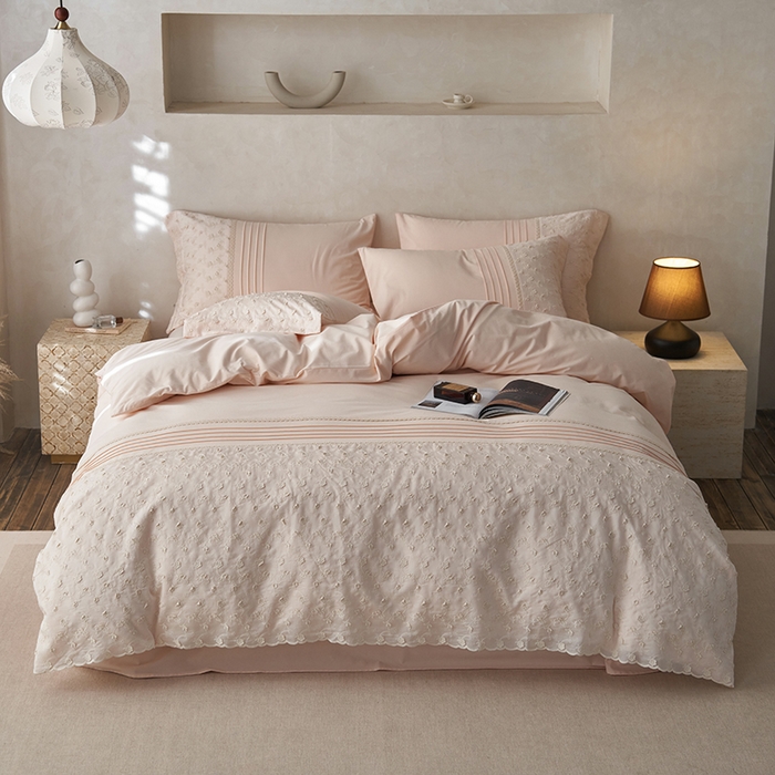 91家纺网 家纺一手货源 找家纺 安莱生活 2024新款100支全棉磨毛高工艺四件套-卡蜜儿 卡蜜儿-芭蕾粉