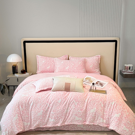 金喜 2024新款加厚保暖230克高克重牛奶绒四件套雕花绒四件套-牛奶绒雕花系列 林深见鹿