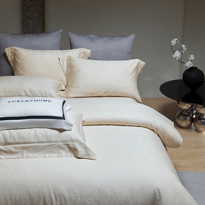 91家纺网 家纺一手货源 找家纺 安莱生活 2024新款100s全棉提花简约四件套 玫瑰