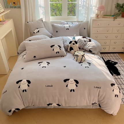 91家纺网 家纺一手货源 找家纺 （总）顾里家纺 2024新款加厚牛奶绒ins奶油治愈系少女心保暖四件套系列-风格二