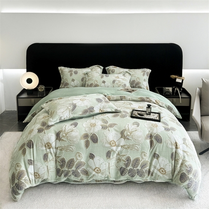 金喜 2024新款加厚保暖230克高克重牛奶绒四件套雕花绒四件套-牛奶绒雕花系列 木槿-绿