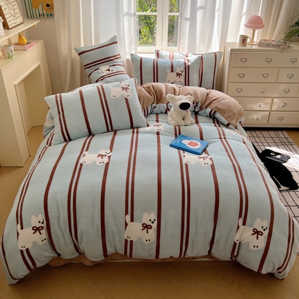 91家纺网 家纺一手货源 找家纺 （总）顾里家纺 2024新款加厚牛奶绒ins奶油治愈系少女心保暖四件套系列-风格二