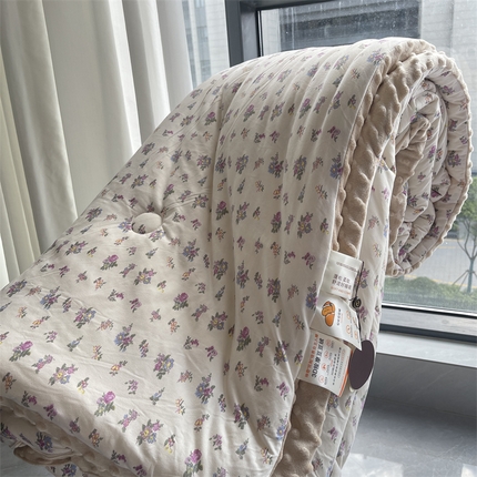 91家纺网 家纺一手货源 找家纺 奈萝家纺 2024新款秋冬印花针织棉豆豆绒春秋被冬被 花蜜