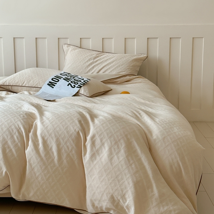 91家纺网 家纺一手货源 找家纺 （总）梦享生活家居 2024新款全棉肌理纹四件套-滚边系列