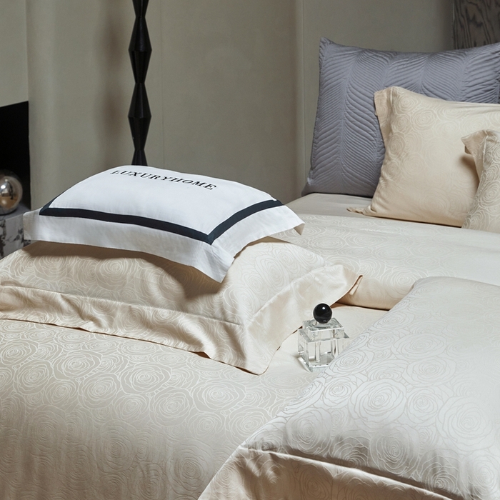 91家纺网 家纺一手货源 找家纺 安莱生活 2024新款100s全棉提花简约四件套 玫瑰