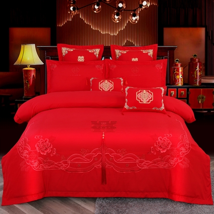 91家纺网 家纺一手货源 找家纺 （总）博婷 2024新款刺绣婚庆四件套婚庆多件套