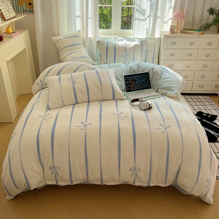 91家纺网 家纺一手货源 找家纺 （总）顾里家纺 2024新款加厚牛奶绒ins奶油治愈系少女心保暖四件套系列-风格二