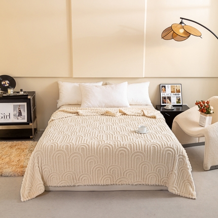 枋梢家纺 2024新款跨境电商塔芙绒纯色罗马柱提花多功能盖毯午睡毯子办公毛毯 罗马柱-米白