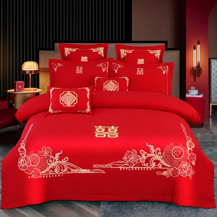 91家纺网 家纺一手货源 找家纺 （总）博婷 2024新款刺绣婚庆四件套婚庆多件套