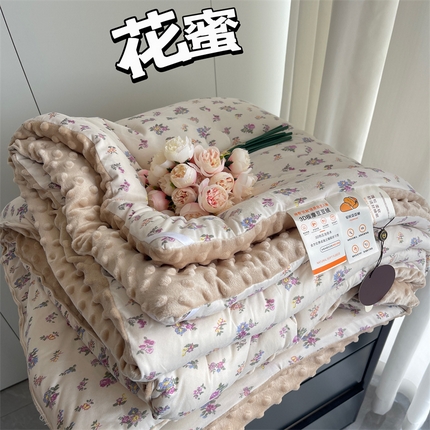 奈萝家纺 2024新款秋冬印花针织棉豆豆绒春秋被冬被 花蜜
