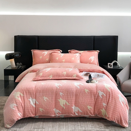 金喜 2024新款加厚保暖230克高克重牛奶绒四件套雕花绒四件套-牛奶绒雕花系列 千鸟格