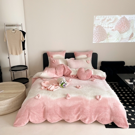 （总）星野 2024新款高克重渐变兔毛绒牛奶绒刺绣四件套-暖暖