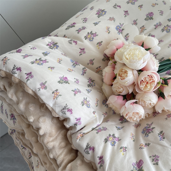 91家纺网 家纺一手货源 找家纺 奈萝家纺 2024新款秋冬印花针织棉豆豆绒春秋被冬被 花蜜