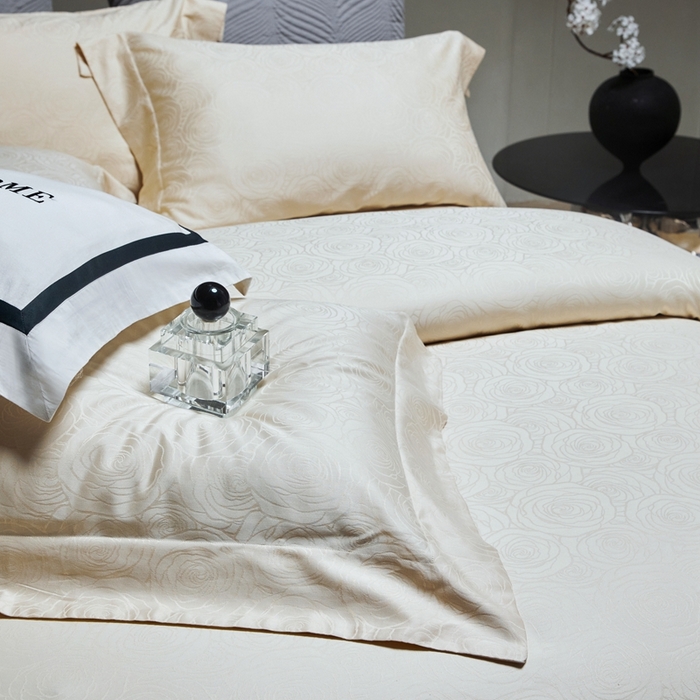 91家纺网 家纺一手货源 找家纺 安莱生活 2024新款100s全棉提花简约四件套 玫瑰